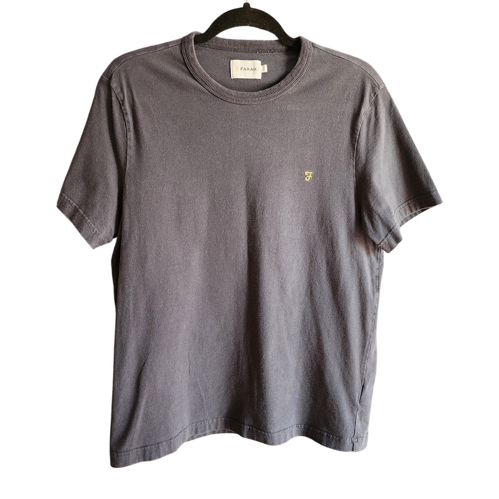 Farah Mens Cotton Crew Neck T-Shirt Washed Black Grey Gold Logo Size‎ L